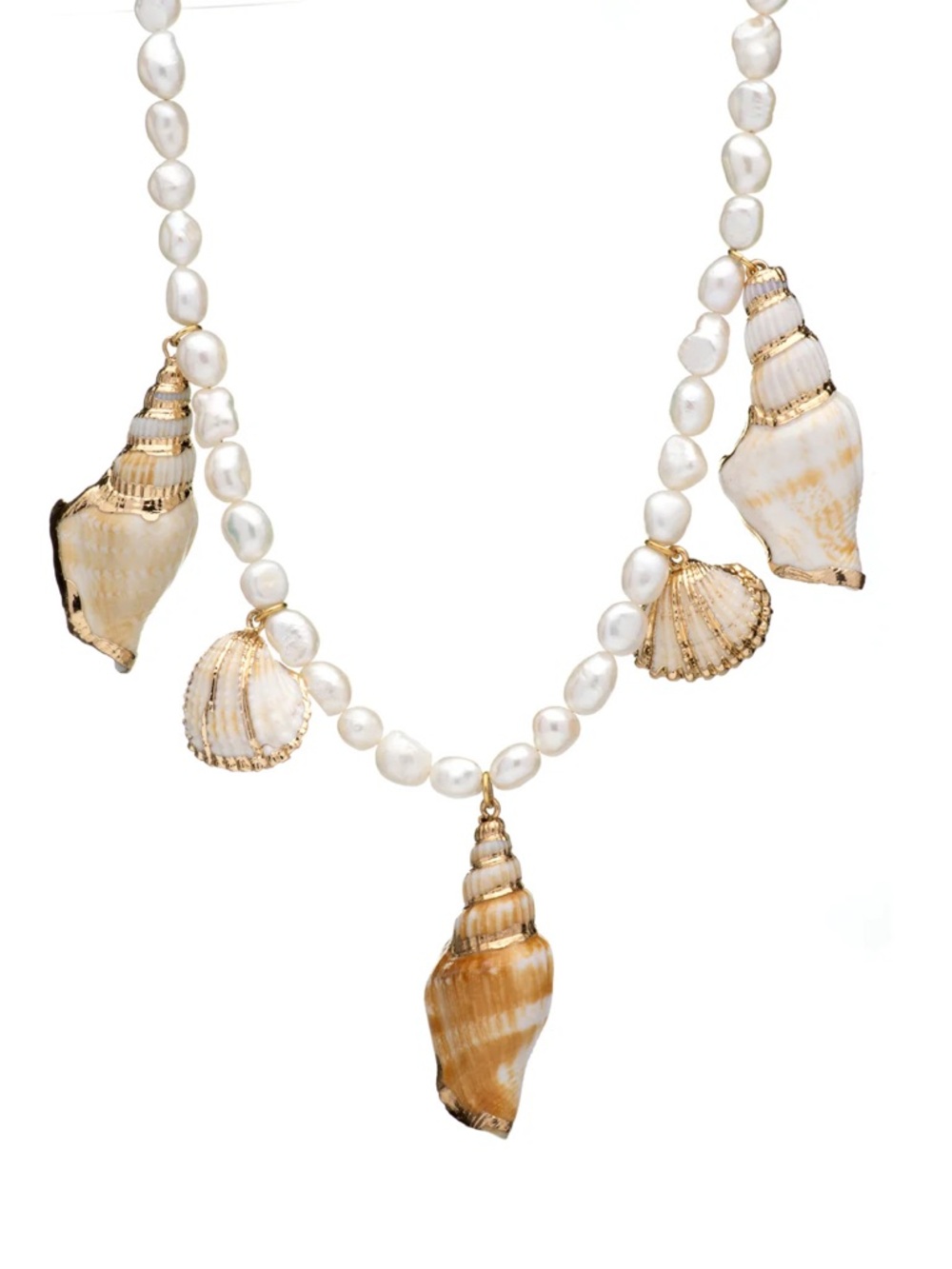 Freshwater Pearl and Shell Pendant Necklace - White and Gold Accents